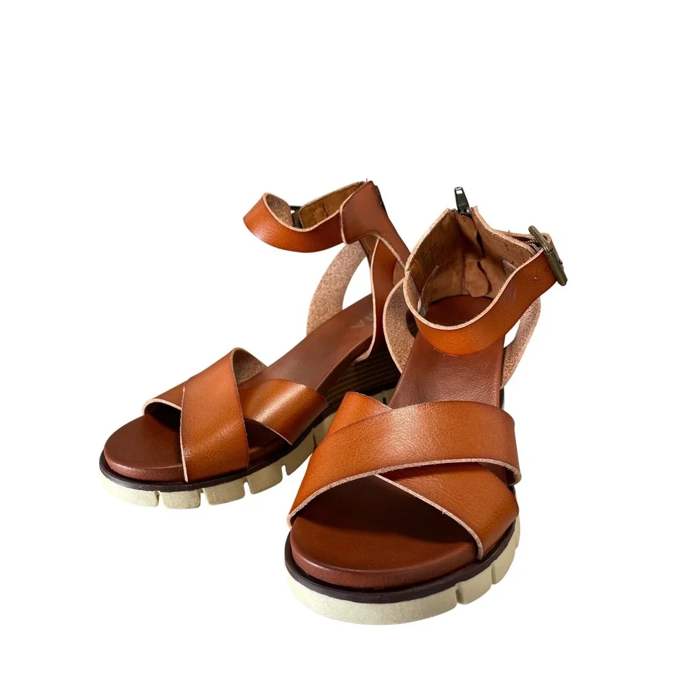 MIA Lauri Cognac Brown Ankle Strap Wedge Sandals MH0021A Size 9